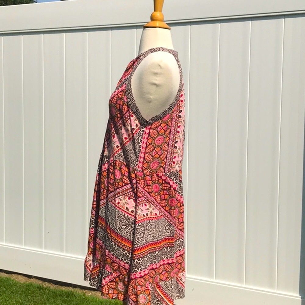 Miami Boho Brown Orange Pink Cream Floral Printed Halter Midi Dress Size Medium - Picture 10 of 16